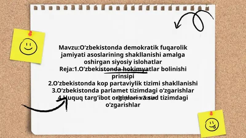 Oʻzbekistonda demokratik fuqarolik jamiyati asoslarining shakllanishi amalga oshirgan siyosiy islohatlar