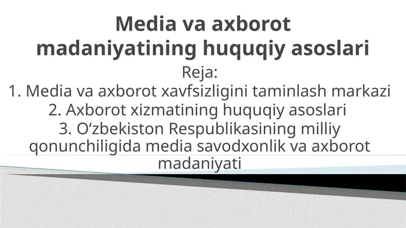 Media va axborot madaniyatining huquqiy asoslari
