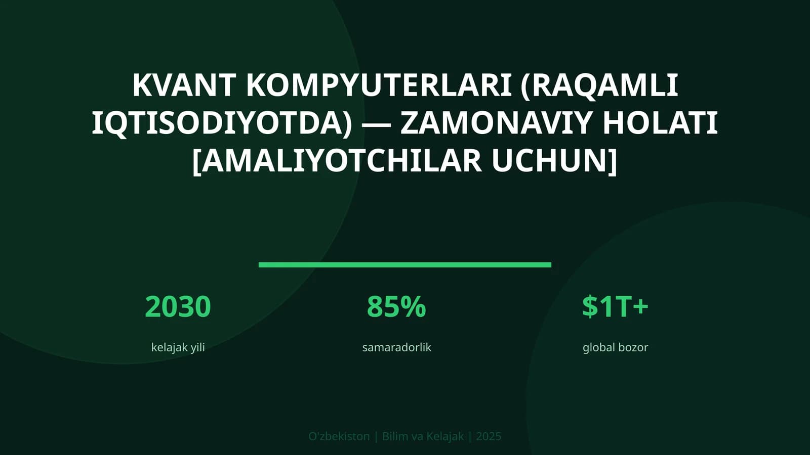 Kvant kompyuterlari (raqamli iqtisodiyotda) — zamonaviy holati [amaliyotchilar uchun]