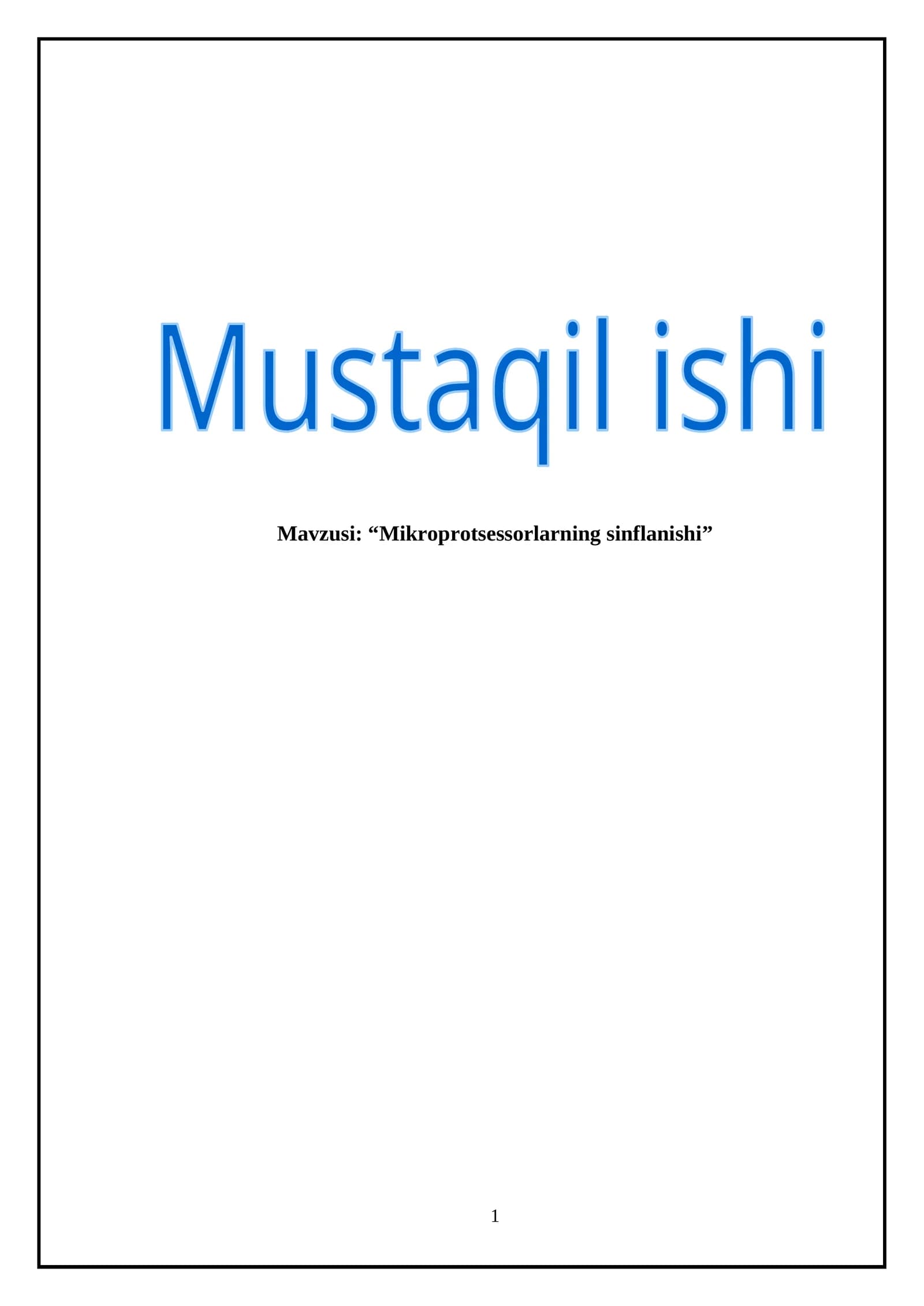 “Mikroprotsessorlarning sinflanishi”