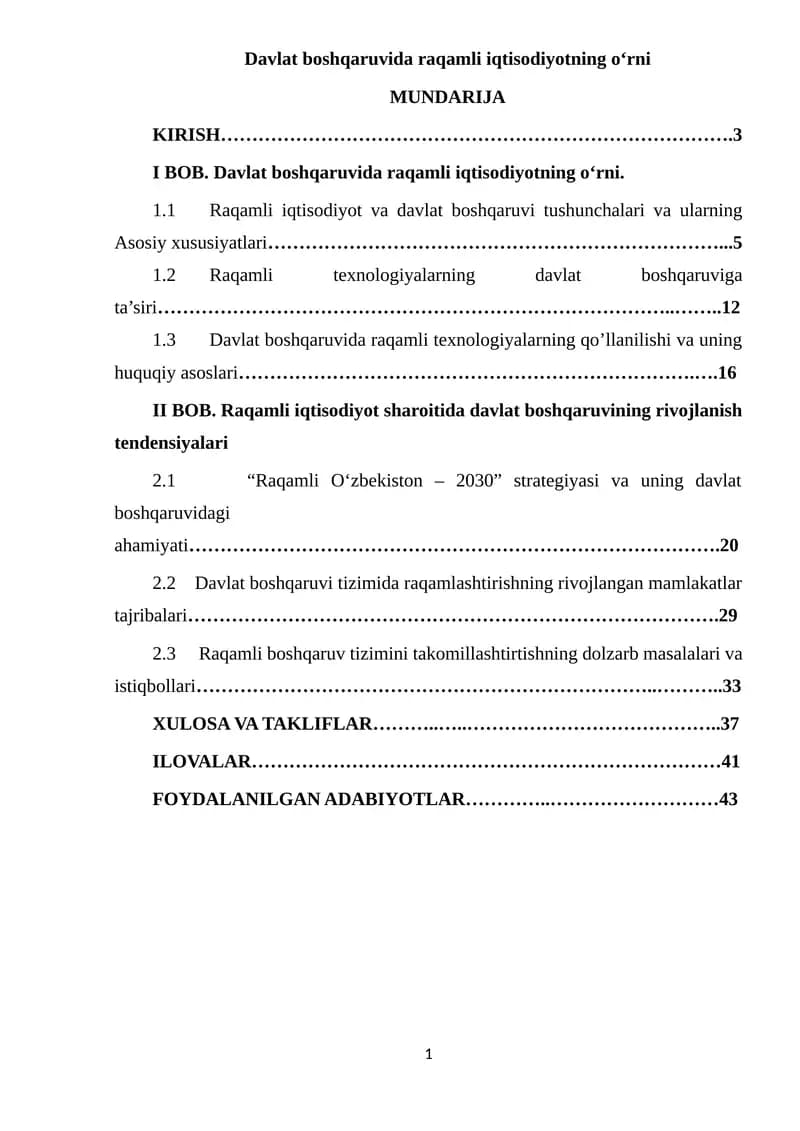 Raqamli iqtisodiyotning o‘rni
