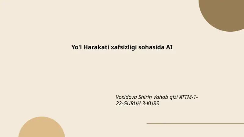 Yo'l Harakati xafsizligi sohasida AI
