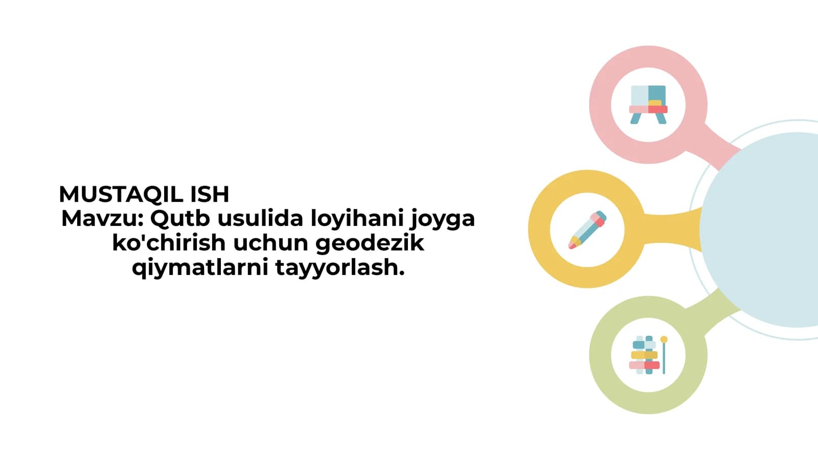 Qutb usulida loyihani joyga ko'chirish uchun geodezik qiymatlarni tayyorlash