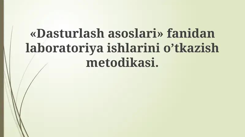 Dasturlash asoslari fanidan laboratoriya ishlari o'tkazish metodikasi