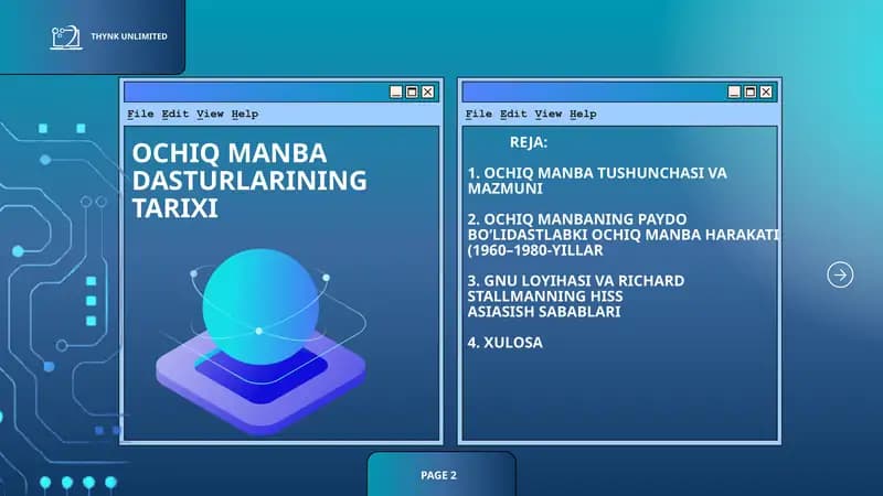 OCHIQ MANBA DASTURLARINING TARIXI