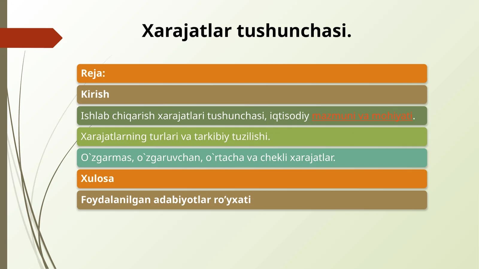 Xarajatlar tushunchasi