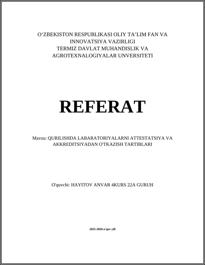Attestatsiya va akkreditatsiyadan o'tkazish tartibi