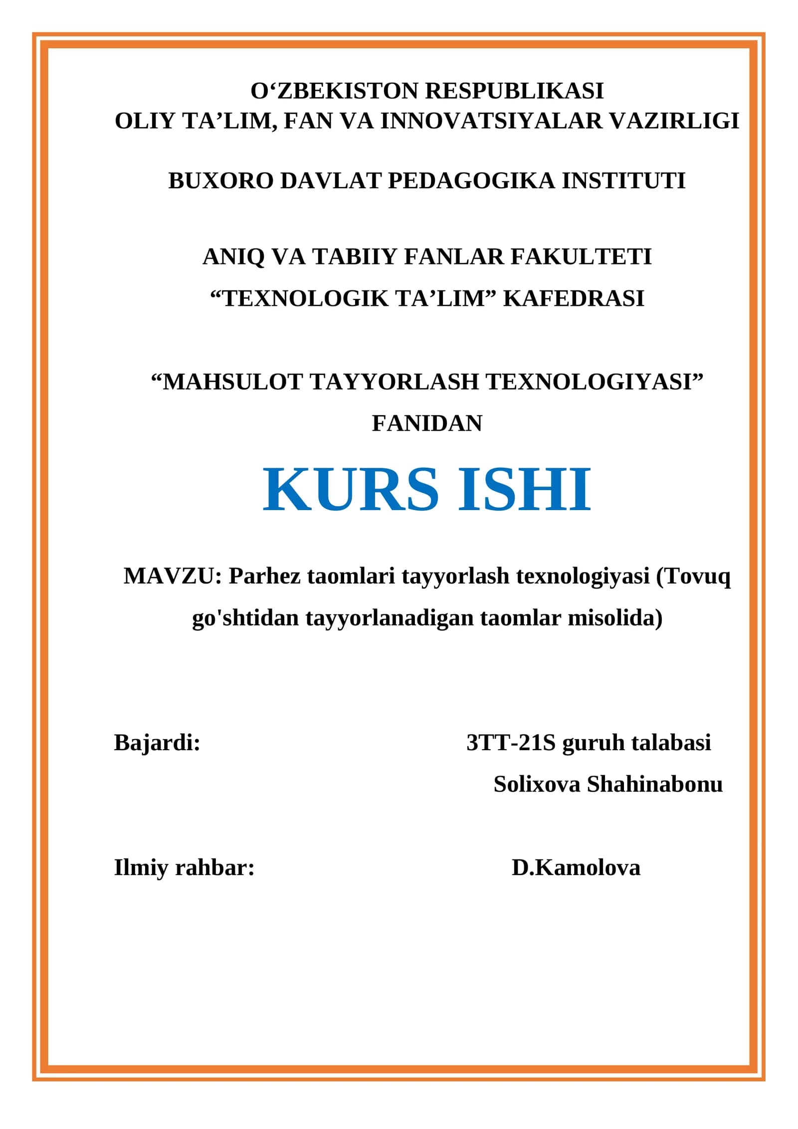 Parhez taomlari tayyorlash texnologiyasi