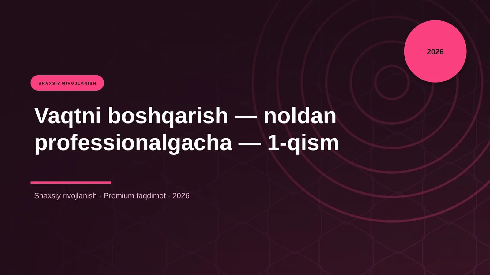 Vaqtni boshqarish — noldan professionalgacha — 1-qism