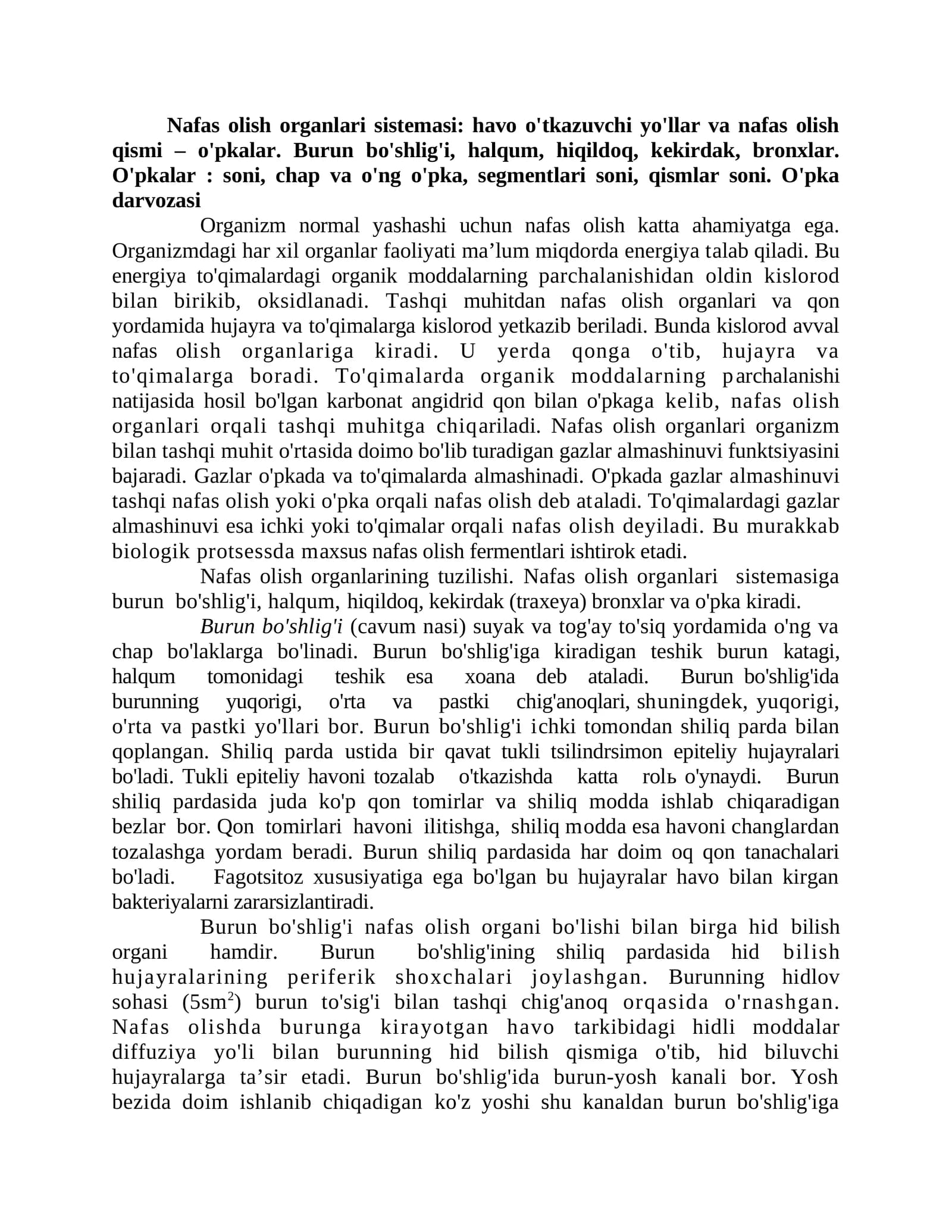 Nafas olish organlari sistemasi