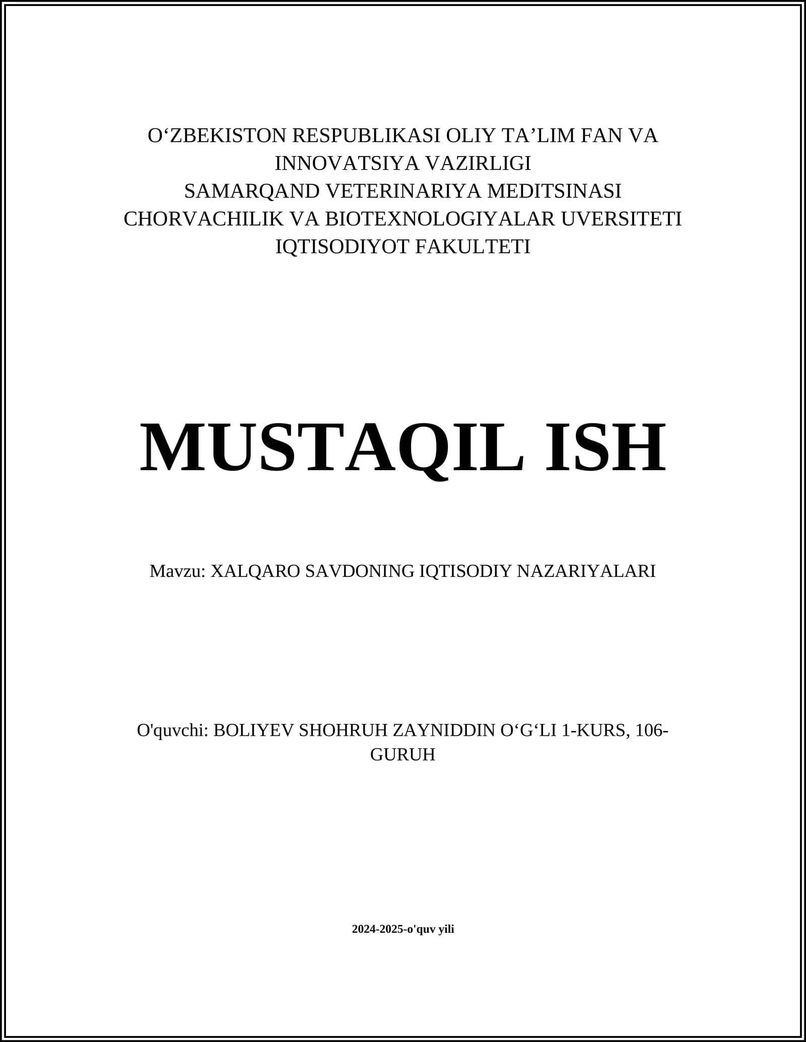Xalqaro savdoning boshlang'ich nazariyalari