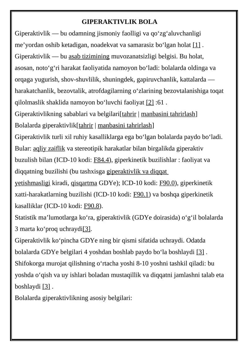 GIPERAKTIVLIK BOLA