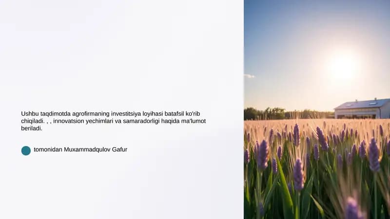 Agrofirmaning investitsiya loyihasi