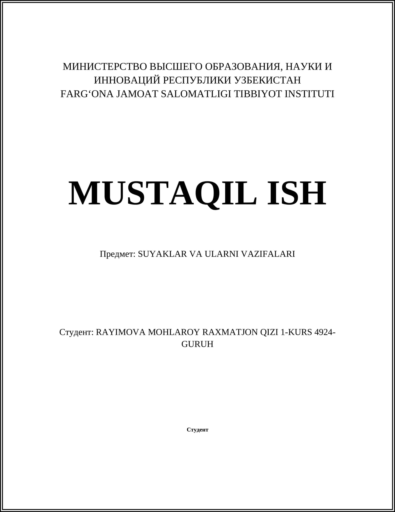 SUYAKLAR VA ULARNI VAZIFALARI