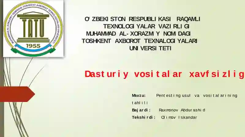 Pentesting usul va vositalarining tahlili