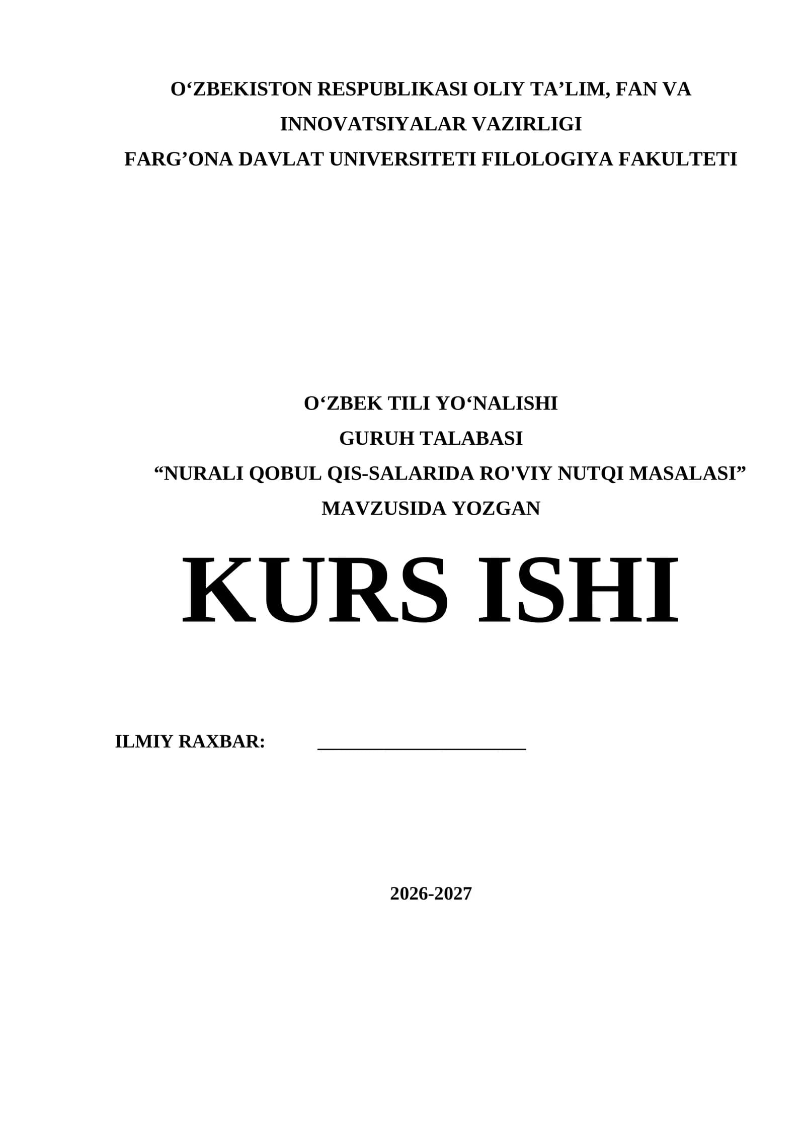 NURALI QOBUL QISSALARIDA RO'VIY NUTQI MASALASI