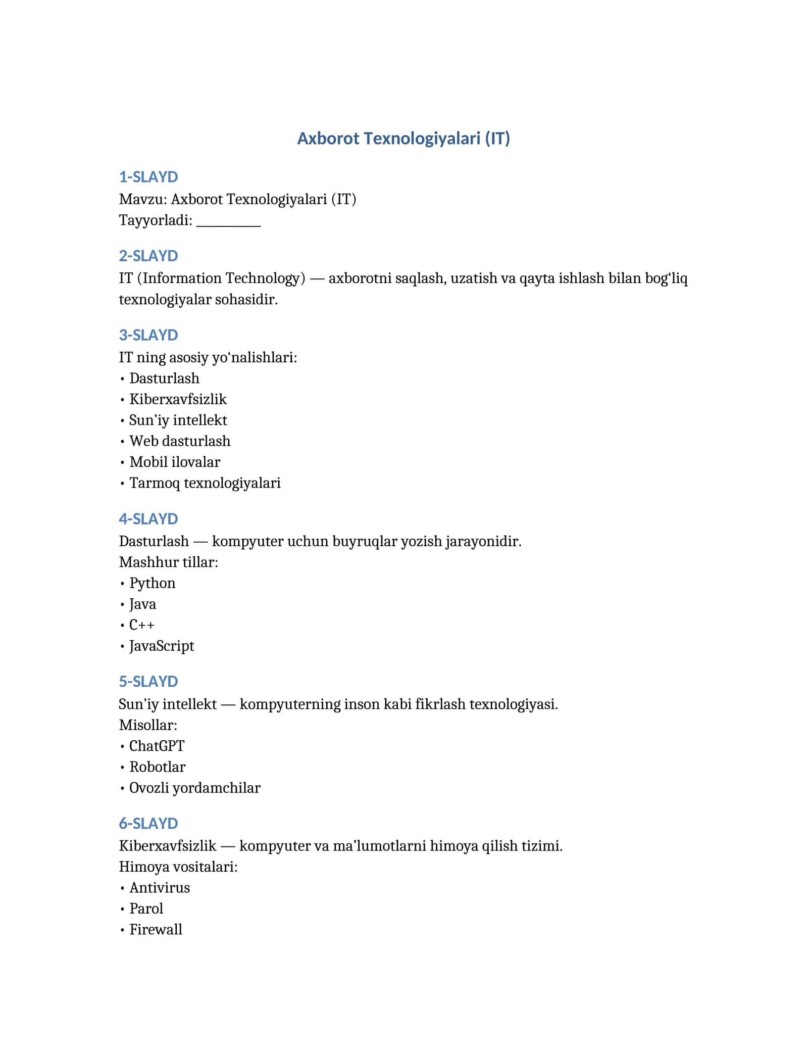 Axborot Texnologiyalari (IT)