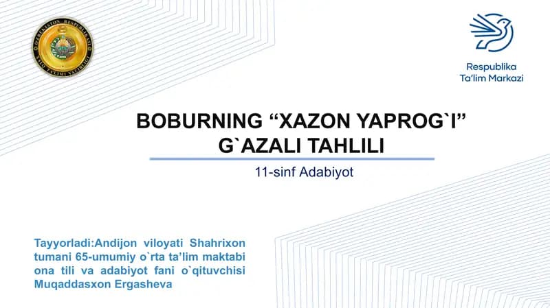 BOBURNING “XAZON YAPROG`I” G`AZALI TAHLILI