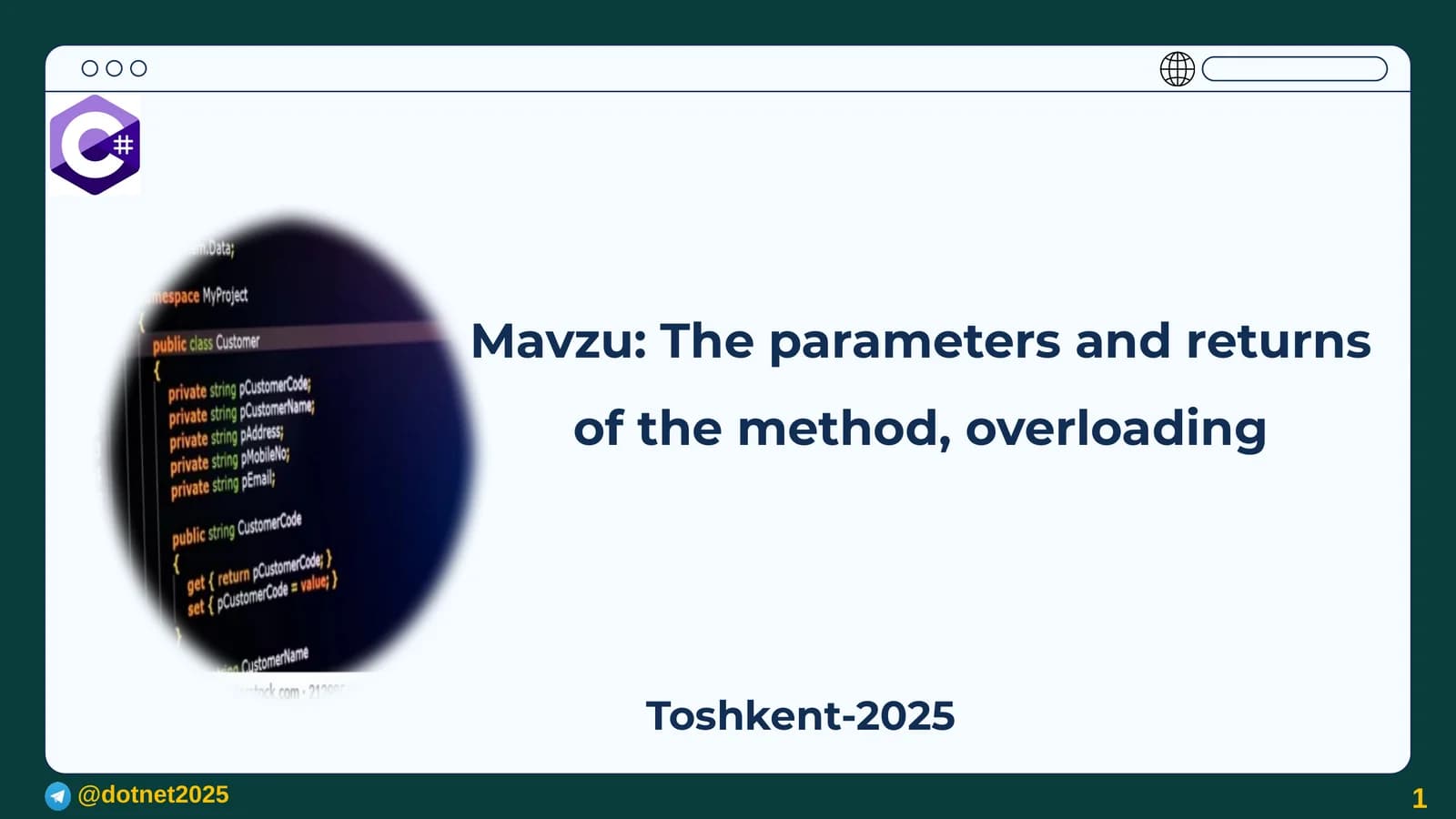 The parameters and returns of the method, overloading