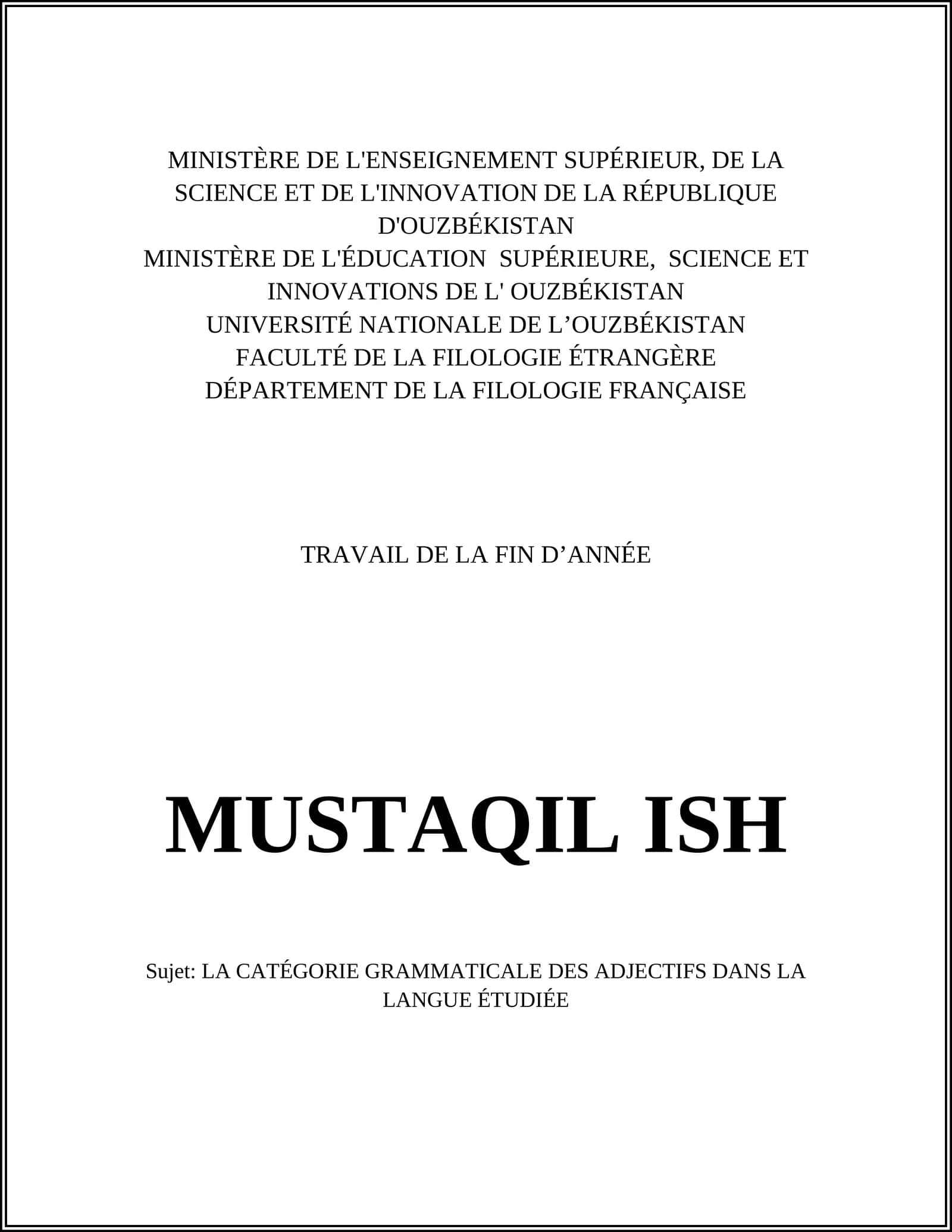 TRAVAIL DE LA FIN D’ANNÉE