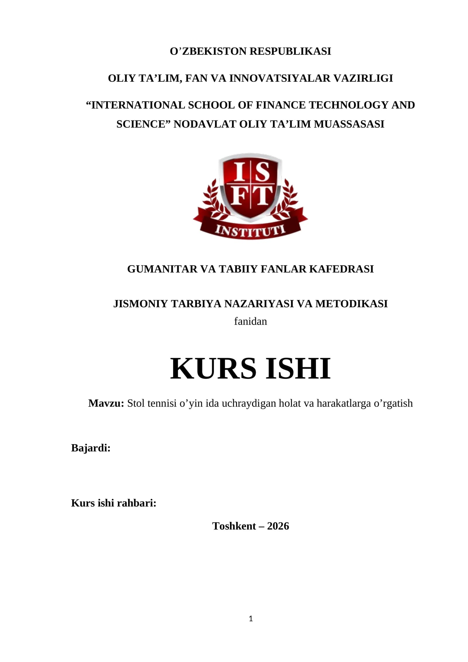 Stol tennisi o’yin ida uchraydigan holat va harakatlarga o’rgatish