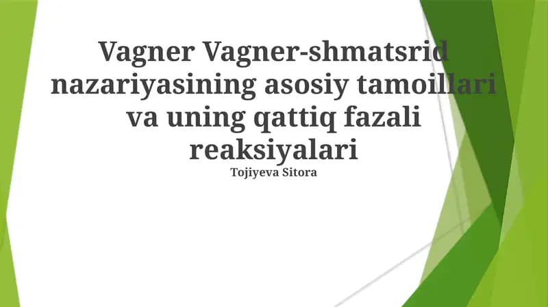 Vagner Vagner-shmatsrid nazariyasining asosiy tamoillari va uning qattiq fazali reaksiyalari