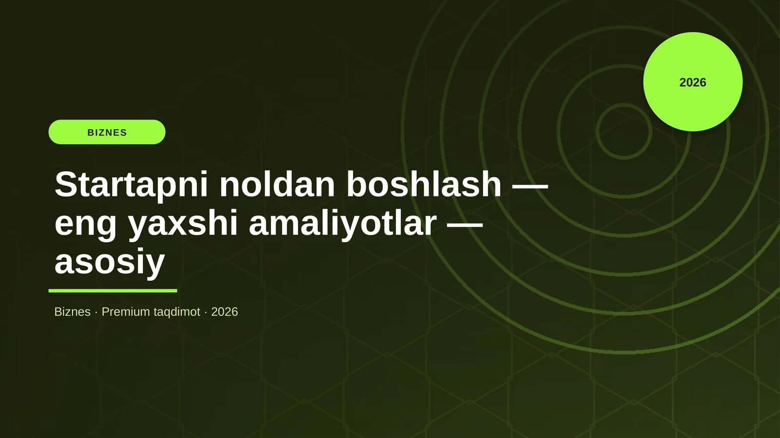 Startapni noldan boshlash — eng yaxshi amaliyotlar — asosiy