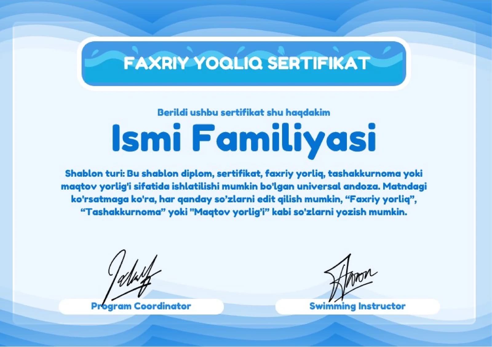 FAXRIY YOQLIQ SERTIFIKAT