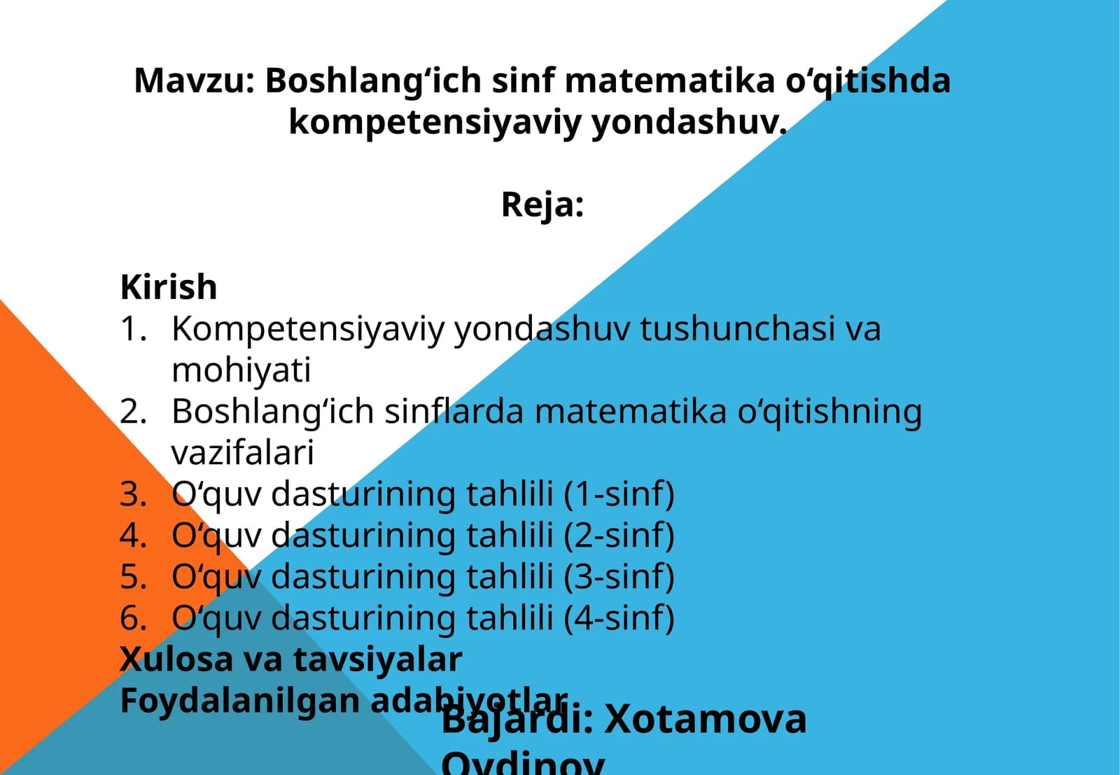 Boshlang‘ich sinf matematikasini o‘qitish