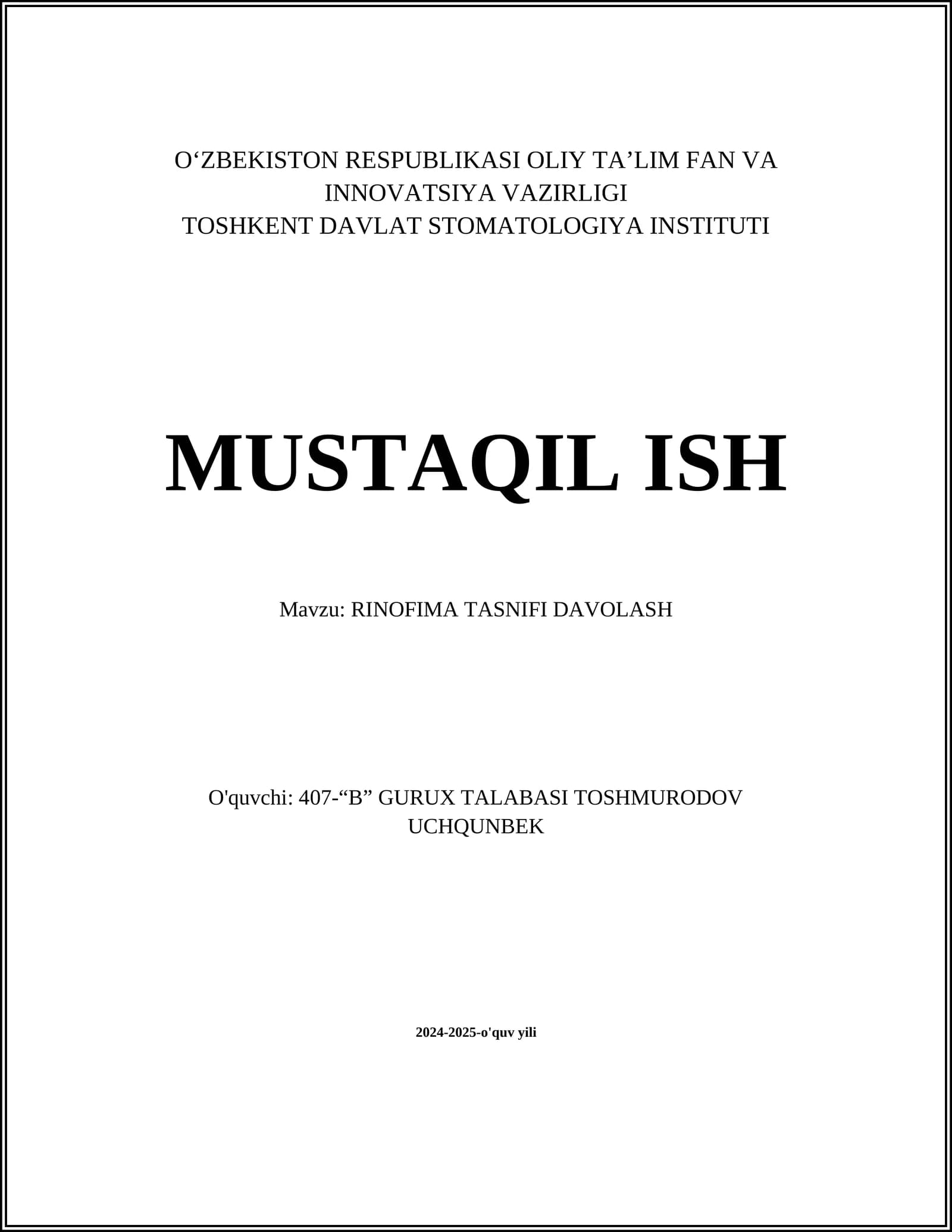 RINOFIMA TASNIFI DAVOLASH