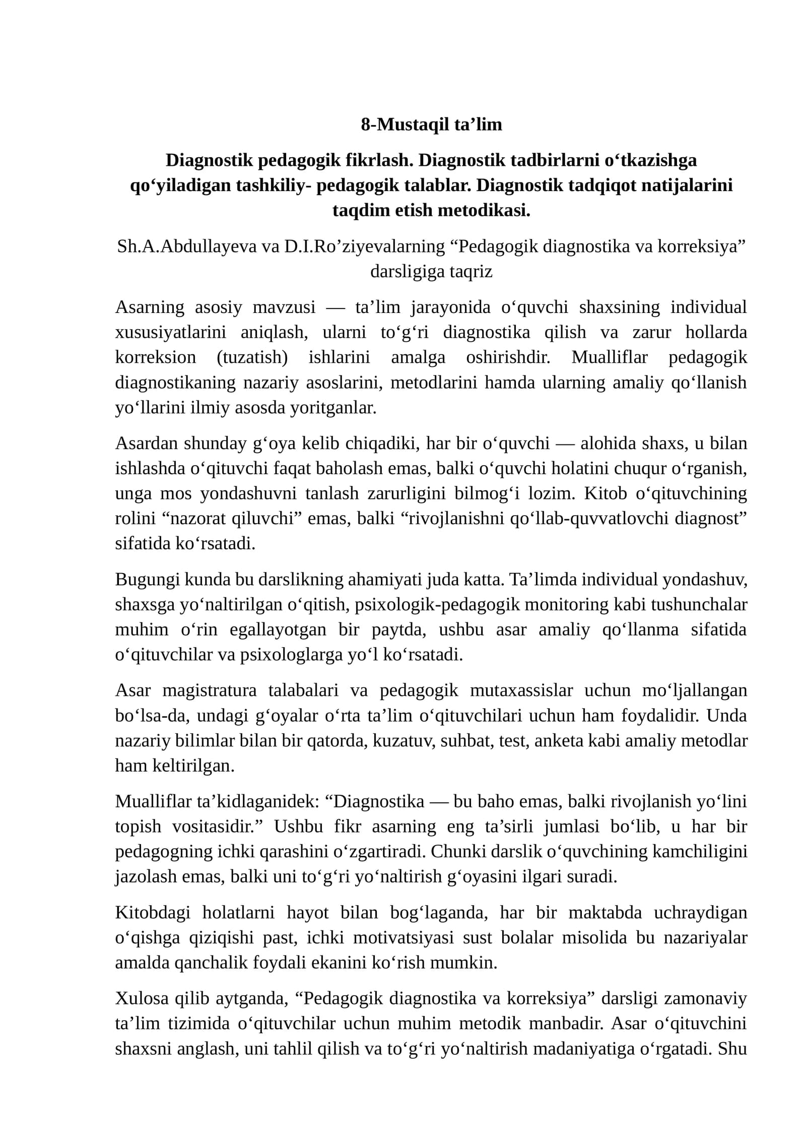 Diagnostik pedagogik fikrlash