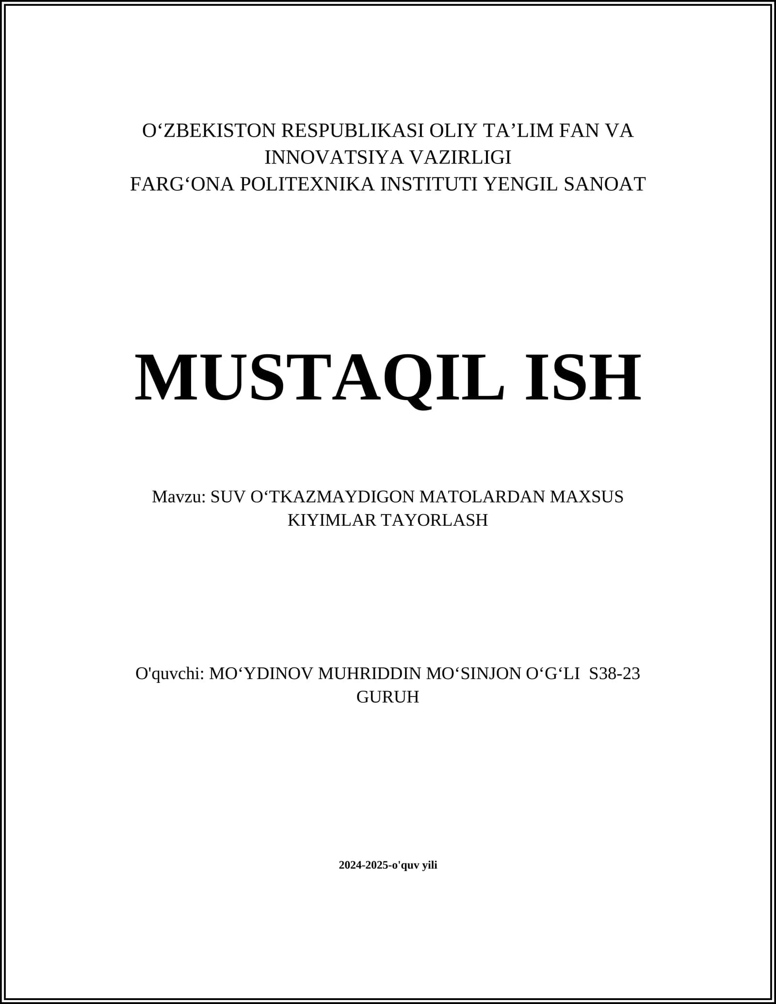 SUV O'TKAZMAYDIGON MATOLAR TURLARI