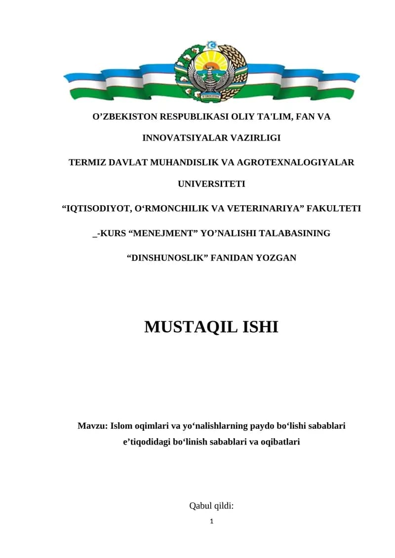 Islom oqimlari va yoʻnalishlarning paydo boʻlishi sabablari eʼtiqodidagi boʻlinish sabablari va oqibatlari