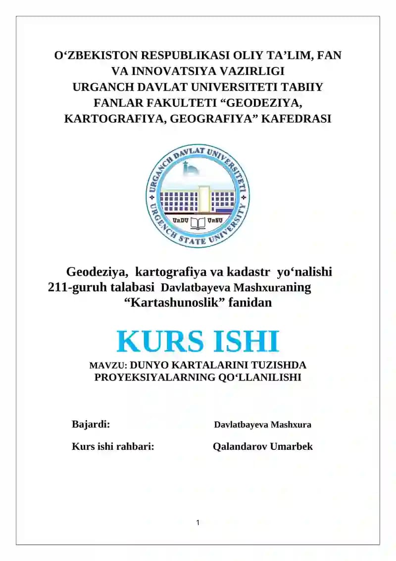 DUNYO KARTALARINI TUZISHDA PROYEKSIYALARNING QO‘LLANILISHI