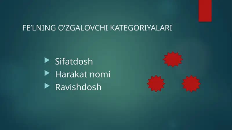 FE’LNING O’ZGALOVCHI KATEGORIYALARI