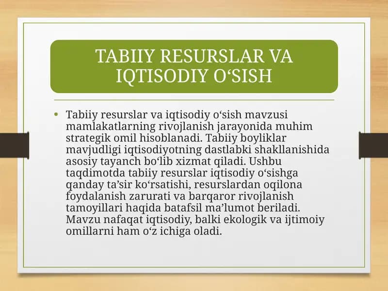 Tabiiy resurslar va iqtisodiy o‘sish