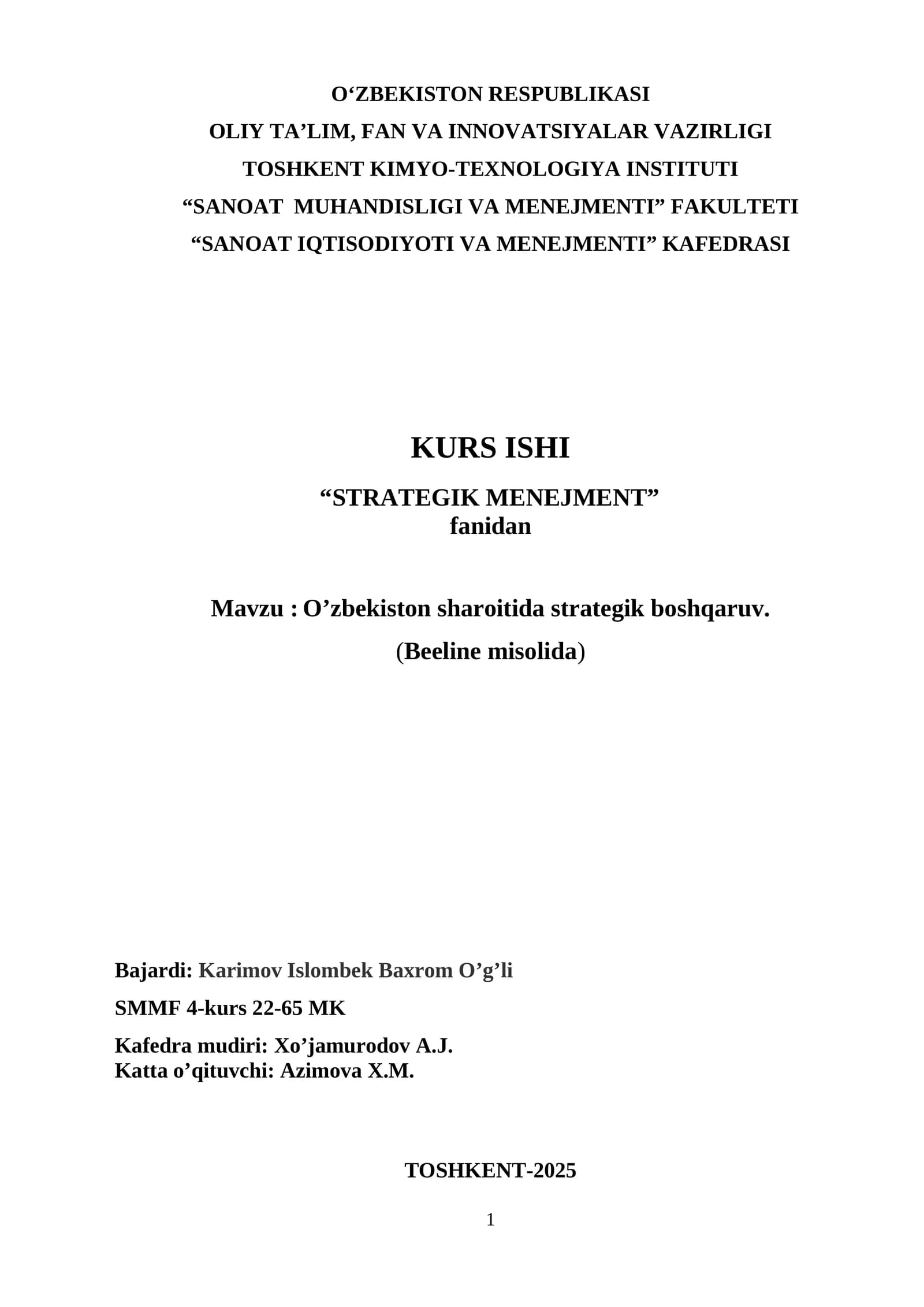 Kurs ishi namuna