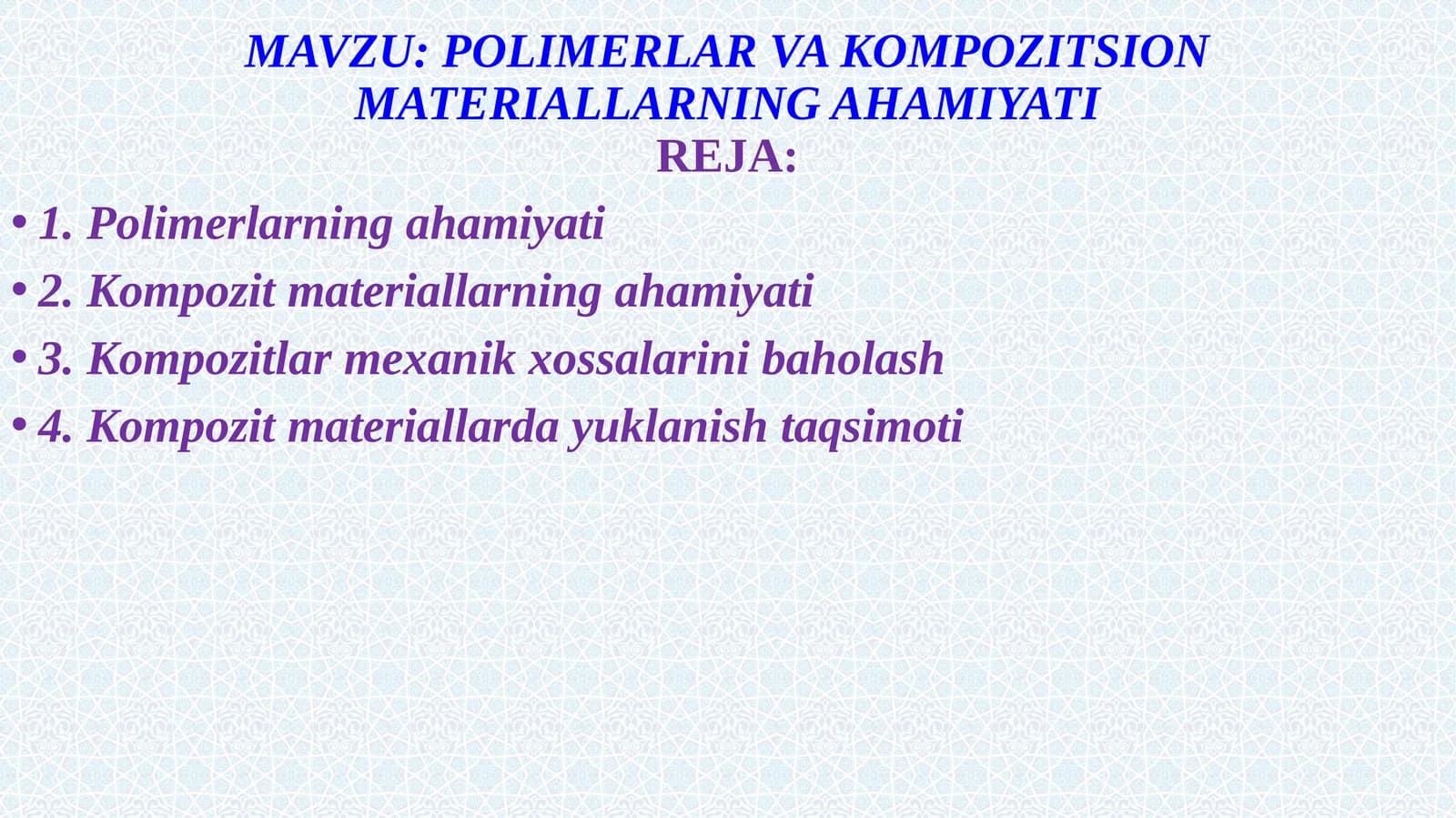 POLIMERLAR VA   KOMPOZITSION MATERIALLARNING AHAMIYATI