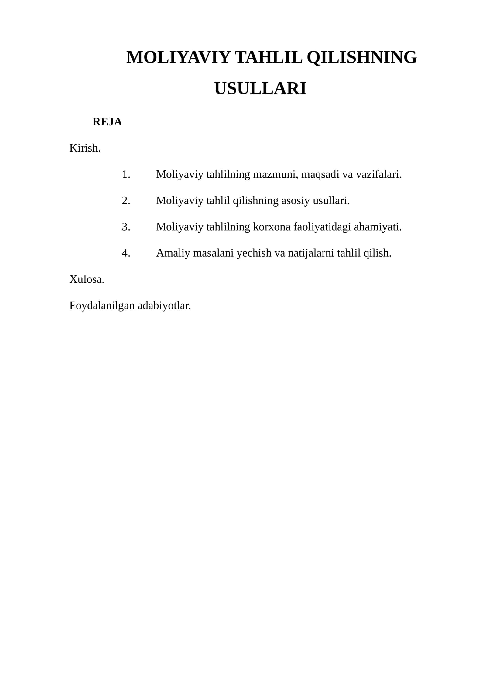 MOLIYAVIY TAHLIL QILISHNING USULLARI