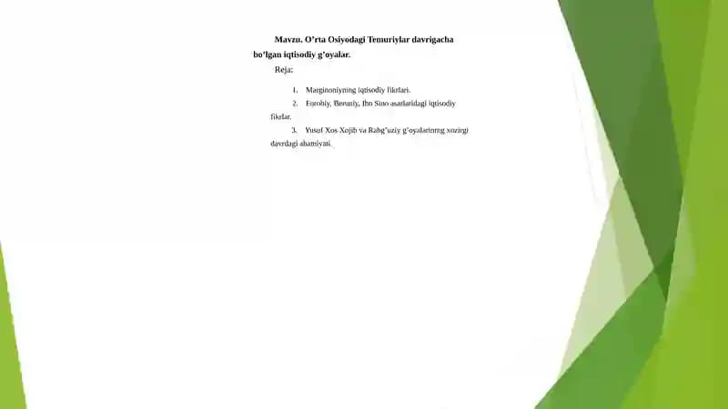 Temuriylar davriga oid iqtisodiy g'oyalar