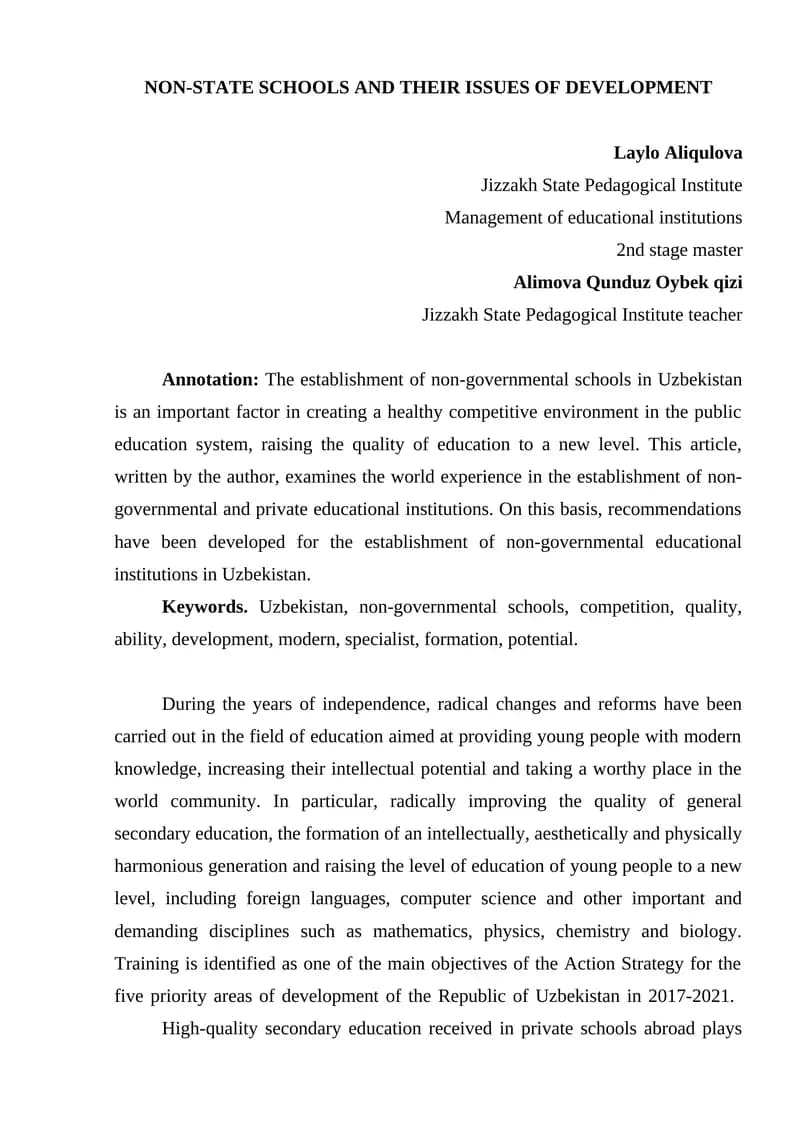 NON-STATE SCHOOLS AND THEIR ISSUES OF DEVELOPMENT