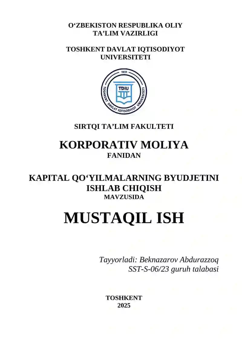 Kapital qo'yilmalarning byudjetini ishlab chiqish
