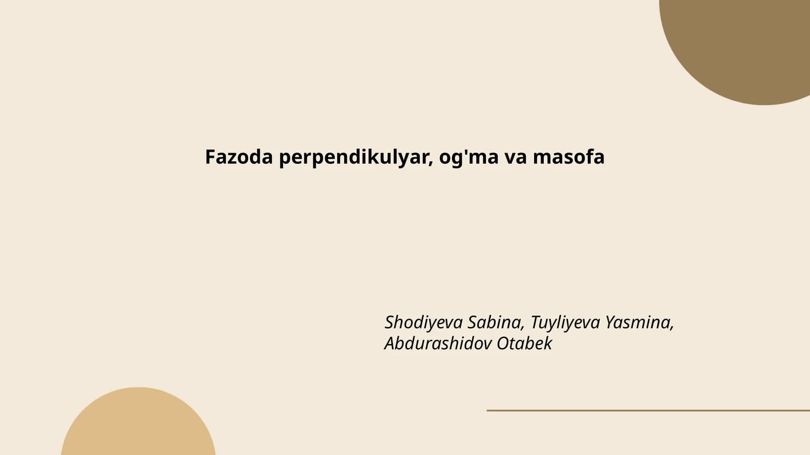 Fazoda perpendikulyar, og'ma va masofa
