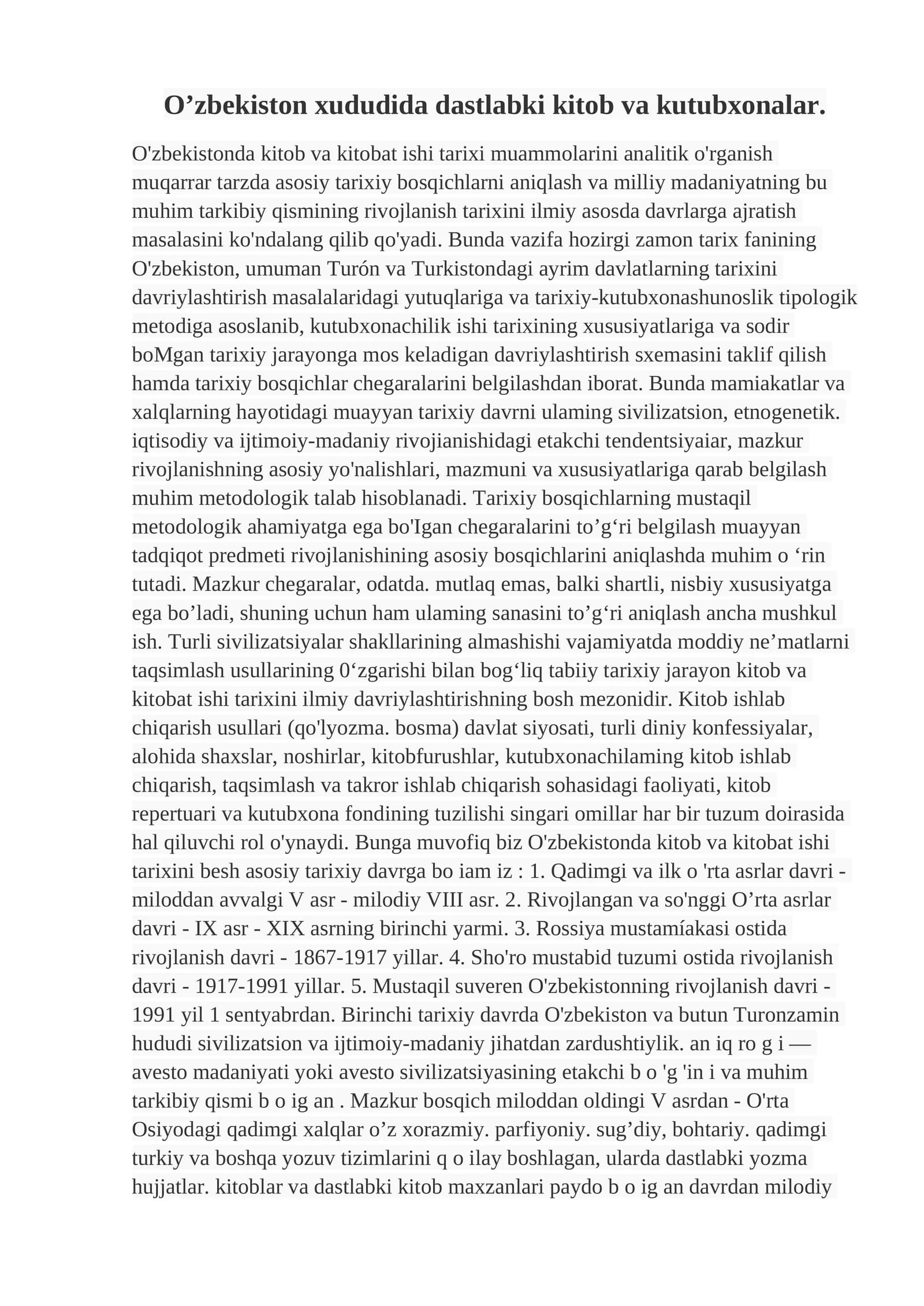 O’zbekiston xududida dastlabki kitob va kutubxonalar