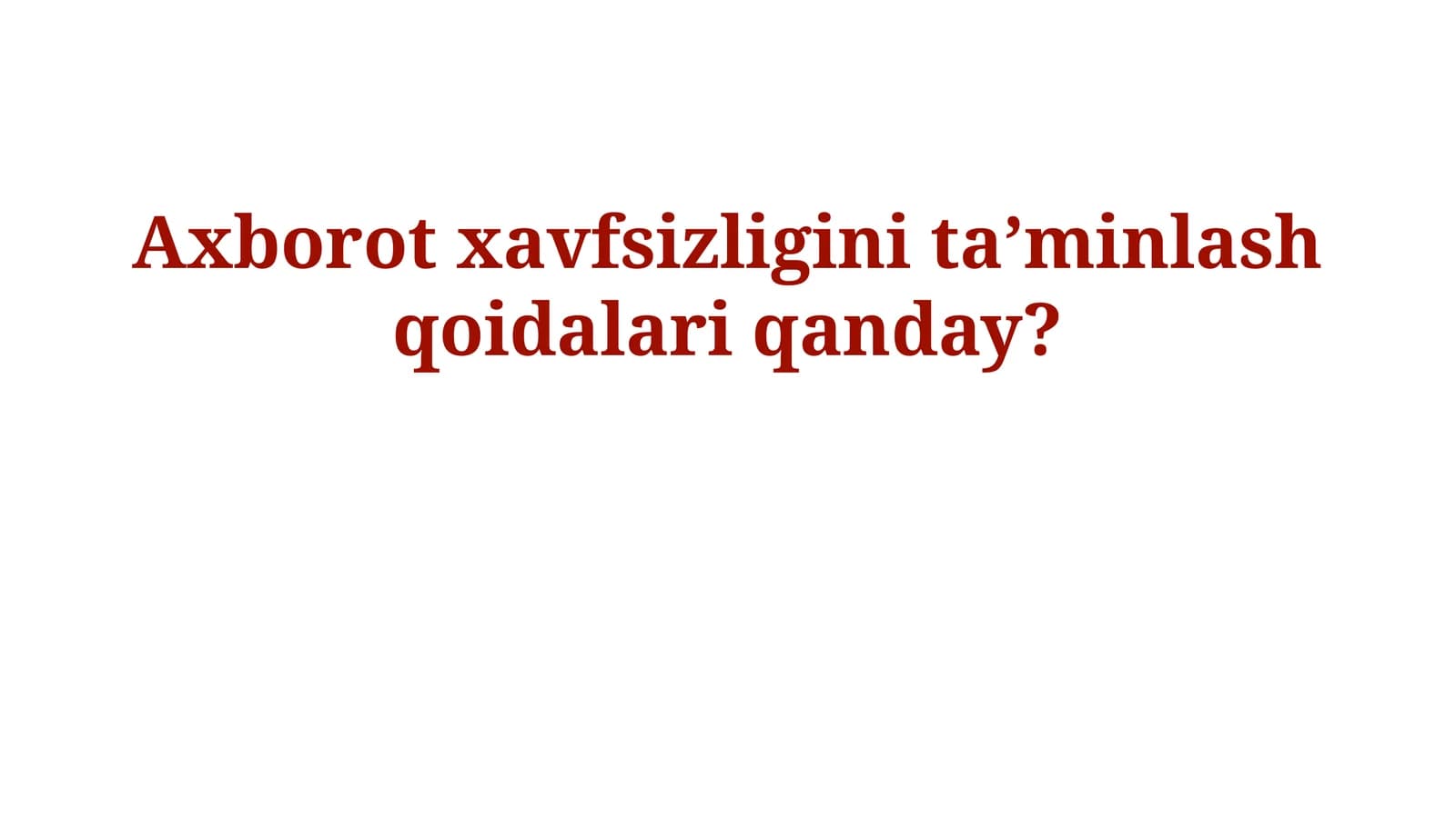 Xavfsizlik Texnologiyalari va Nazorat Choralar