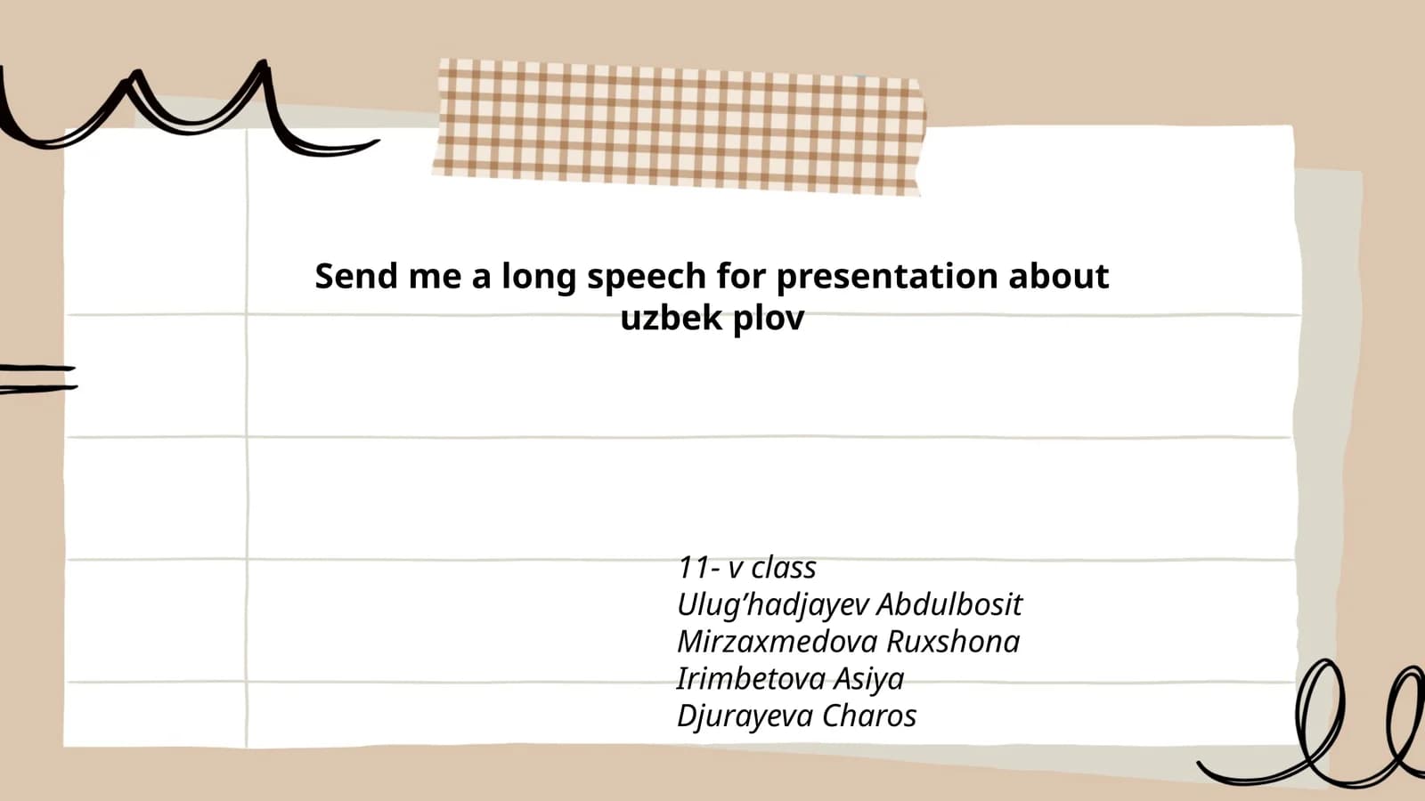 Long Speech for Presentation about Uzbek Plov
