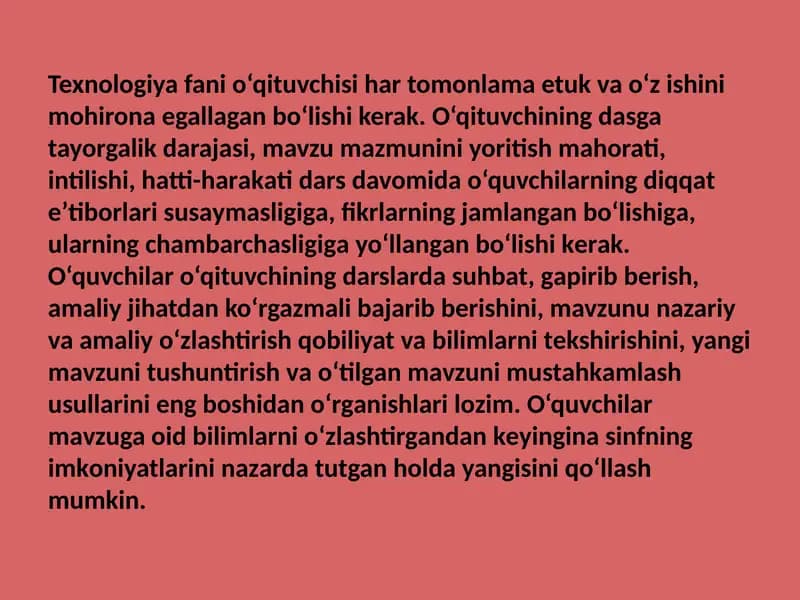 O'qituvchilikda mohironlik