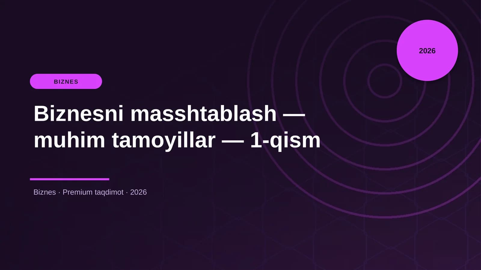 Biznesni masshtablash — muhim tamoyillar — 1-qism