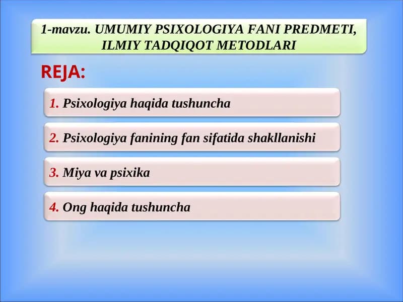 Umumiy Psixologiya Fani Predmeti