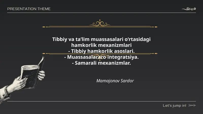 Tibbiy va ta’lim muassasalari o‘rtasidagi hamkorlik mexanizmlari